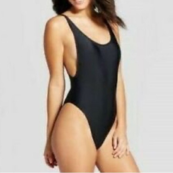 XHILARATION: NWOT Black Swimsuit with Plunge Back- Sz XL - Picture 2 of 8